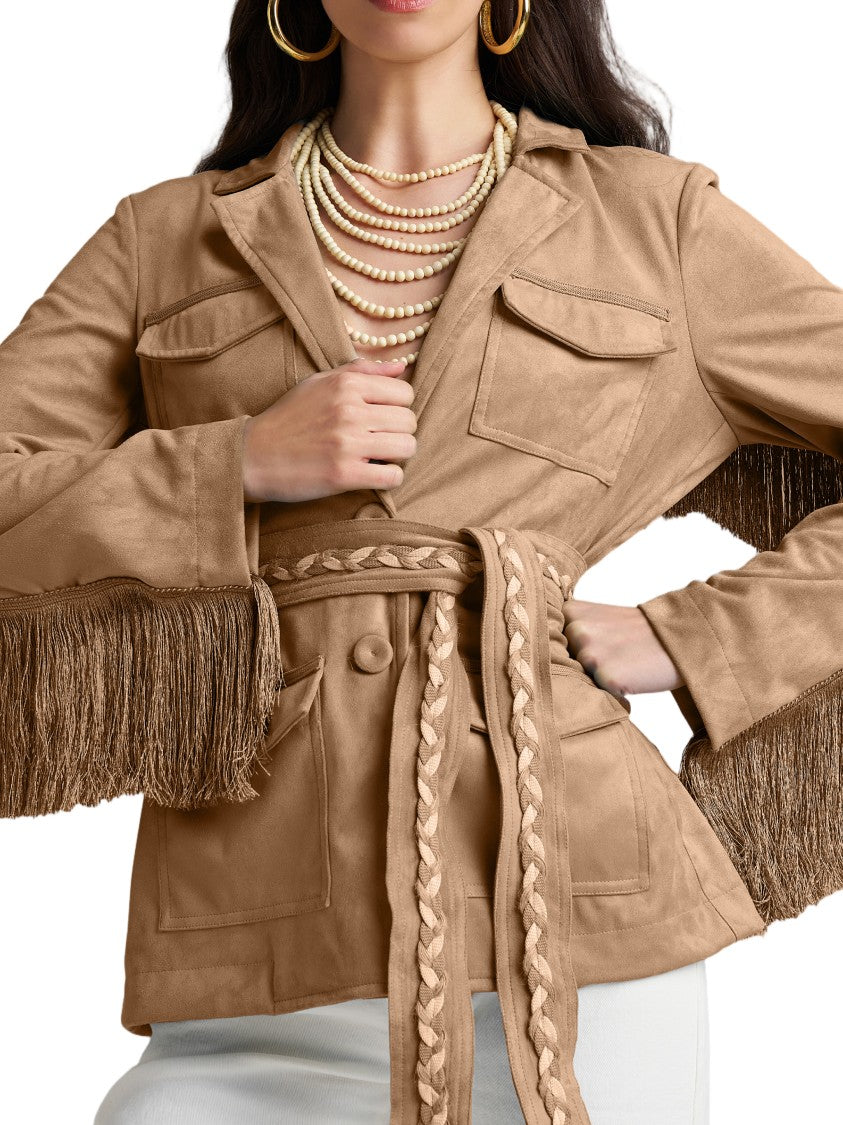 Pho Firenze Tan Eco-Suede Fringe Jacket