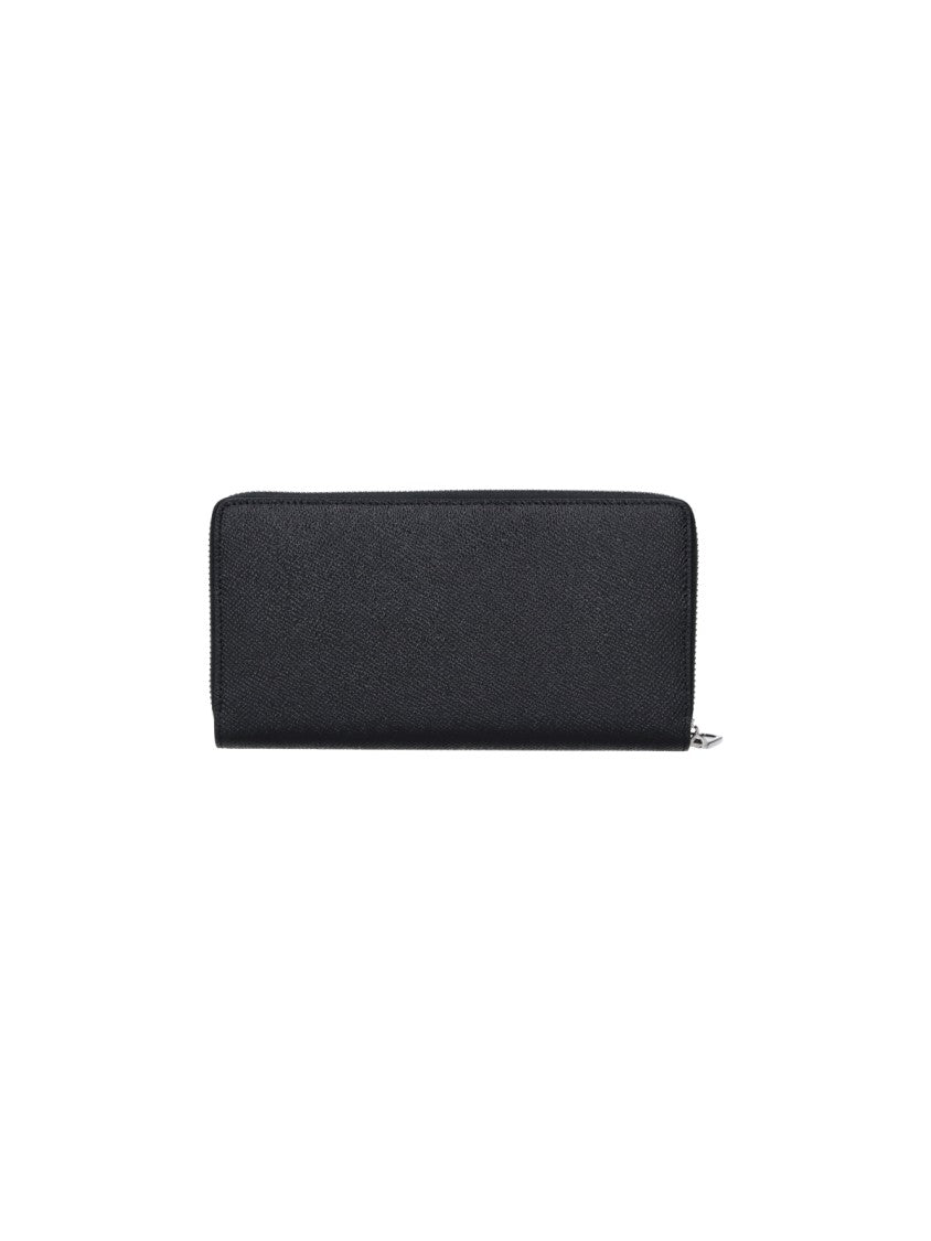 Dolce & Gabbana Black Calfskin Logo Zip Wallet