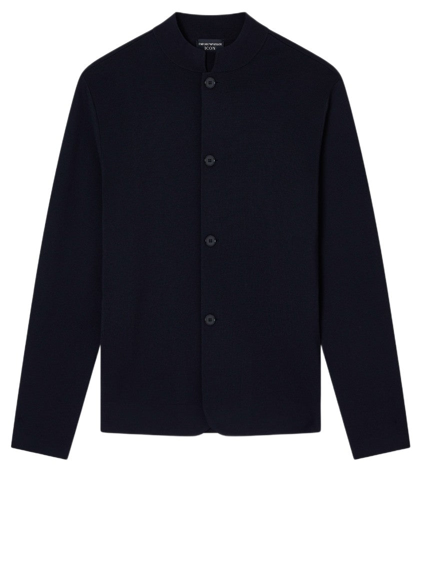 Emporio Armani Minimalist Black Cardigan With Guru Collar