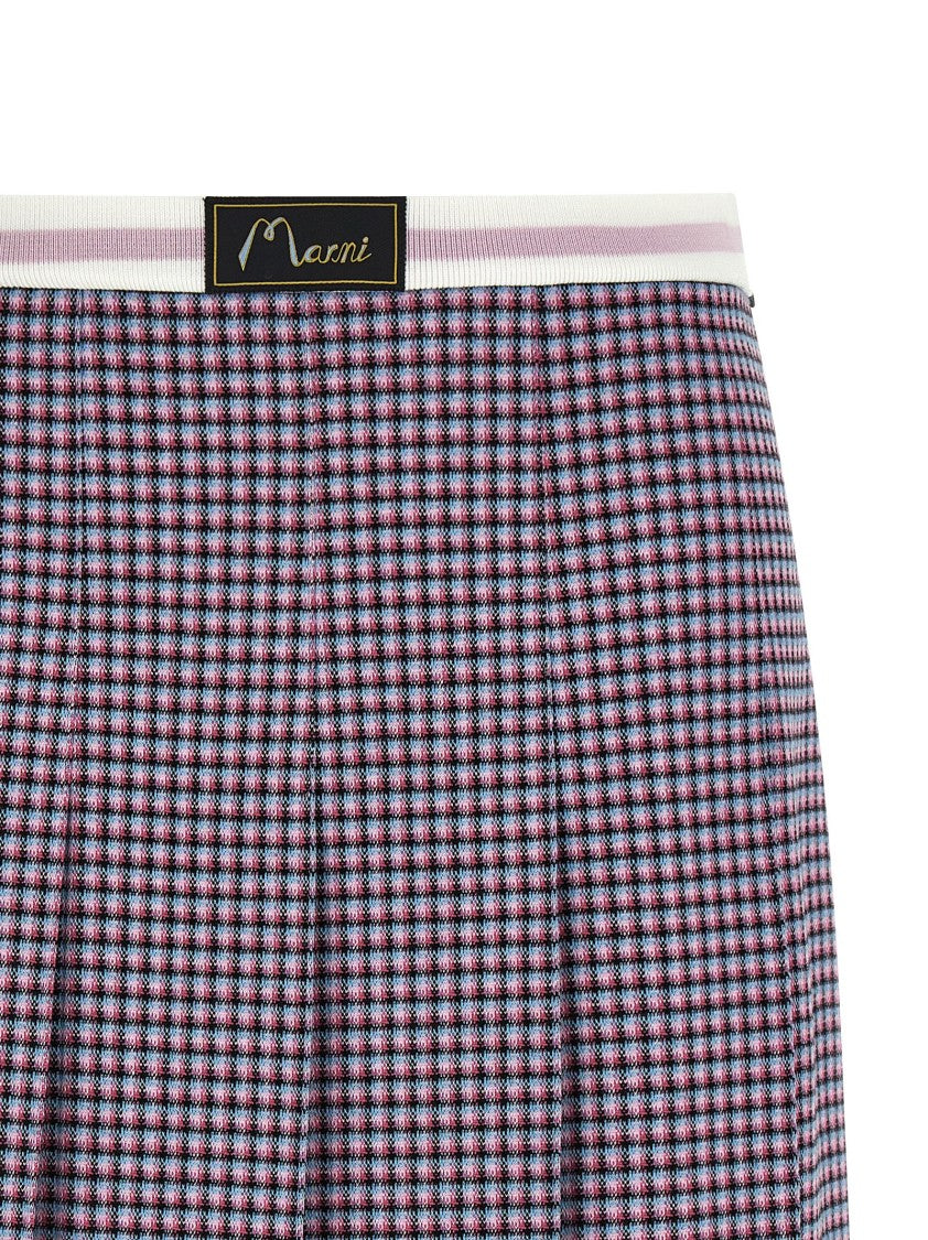 Marni Pleated Houndstooth Miniskirt With Logo Waistband