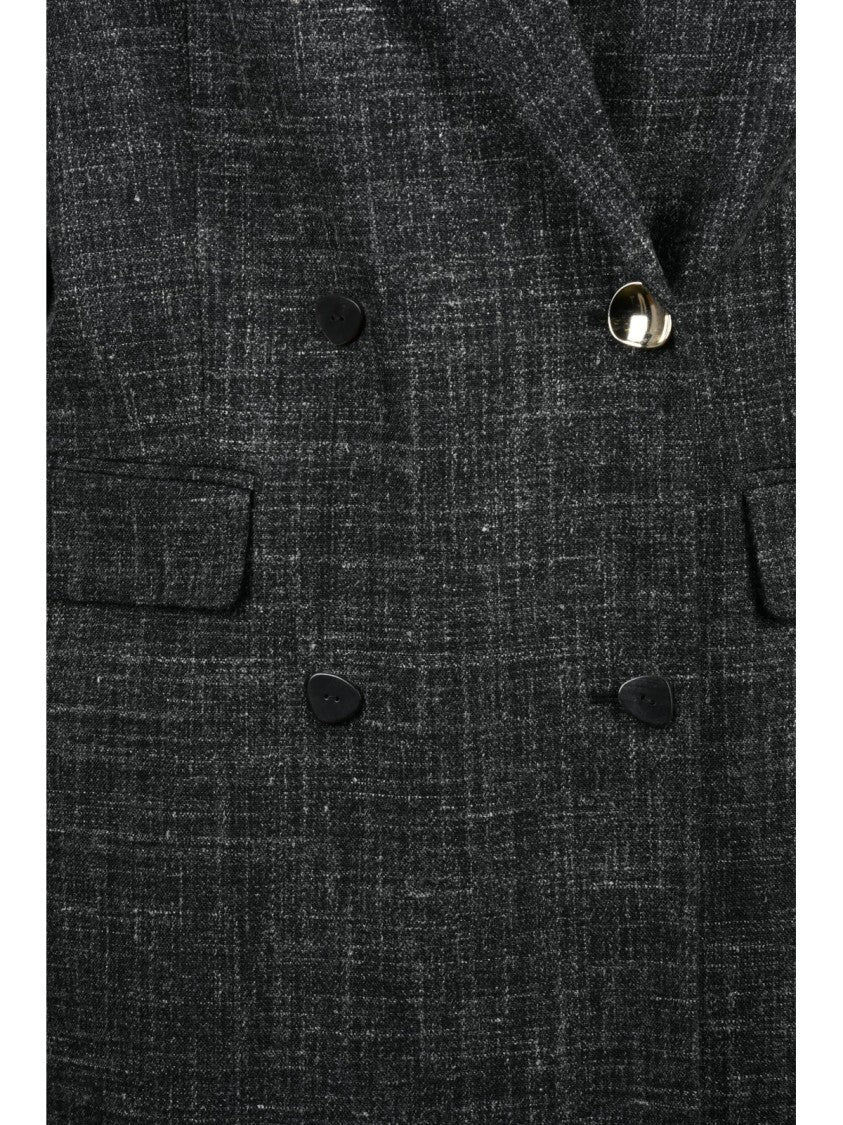 Alysi Grey Wool-Linen Blend Double-Breasted Long Coat