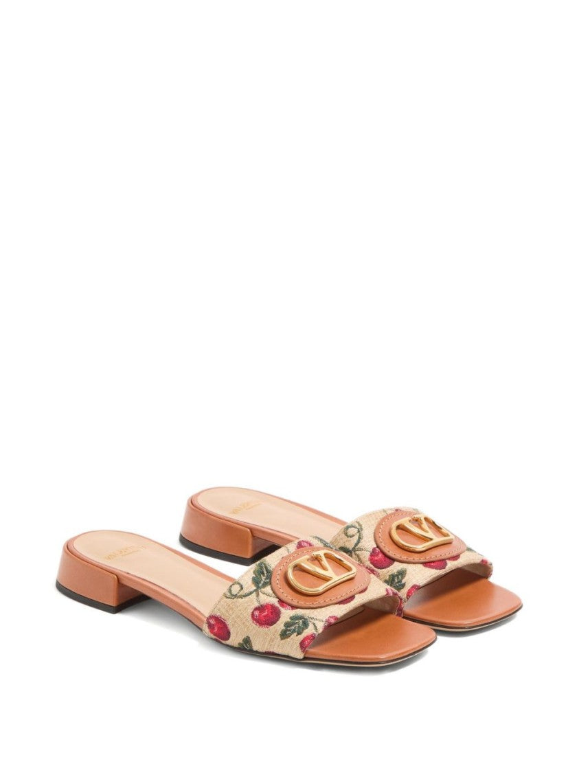 Valentino Garavani Vlogo Cherrifique Slides With Cherry Print And Block Heel