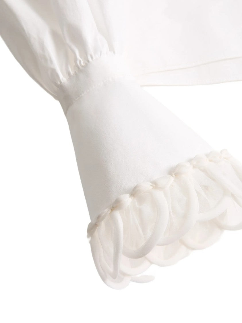 Valentino White Scalloped Embroidery Long-Sleeve Cotton Shirt