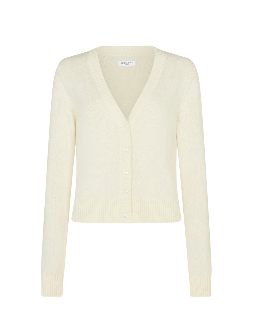 Serena Bute V-Neck Semi Cropped Cardigan - White