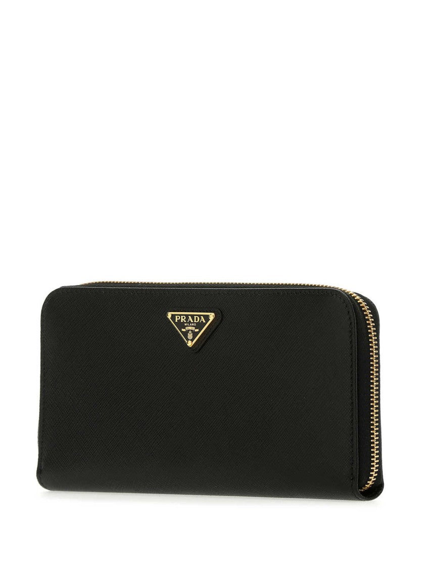 Prada Prada Saffiano Leather Zipper Wallet With Triangle Logo