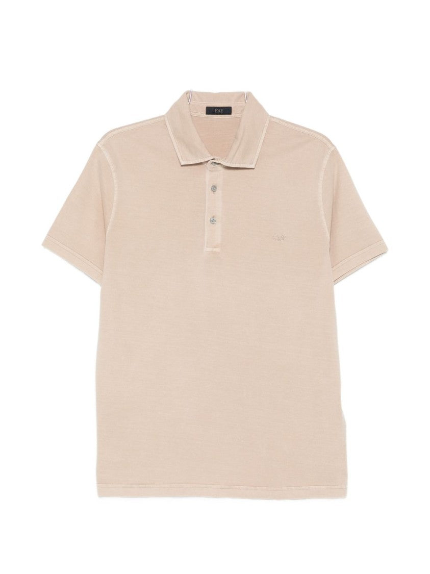 Fay Minimalist Beige Polo Shirt With Classic Collar And Logo Detail