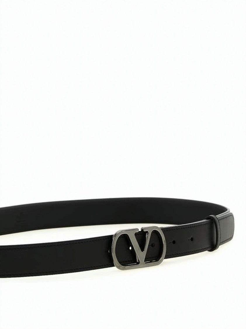 Valentino Garavani Leather Belt With Distinctive 'V' Metal Buckle