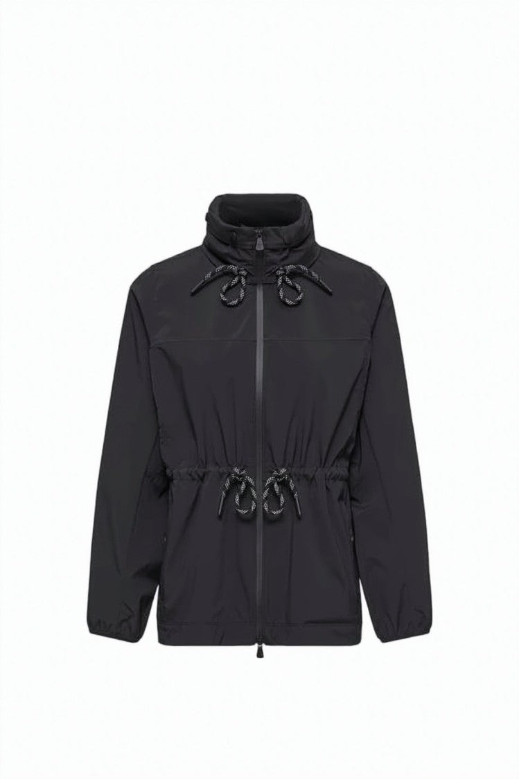 Moncler Fitted Black Jacket With Adjustable Waist And Hood