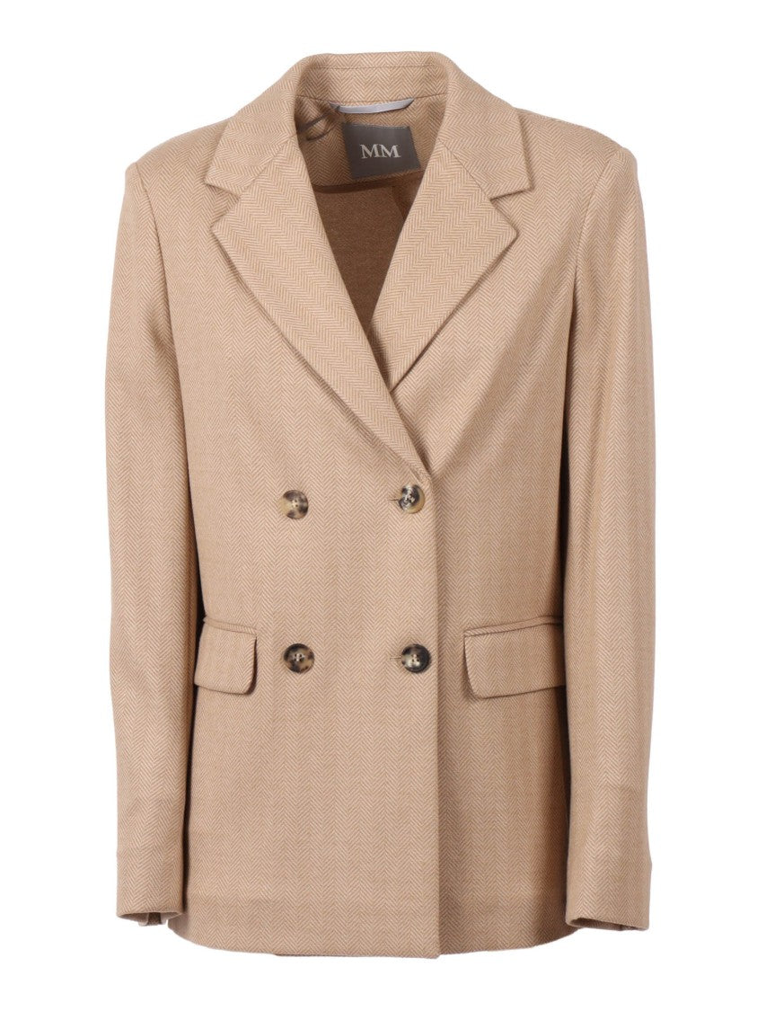 Max Mara Double-Breasted Jersey Jacket With Notched Lapel And Herringbone Pattern