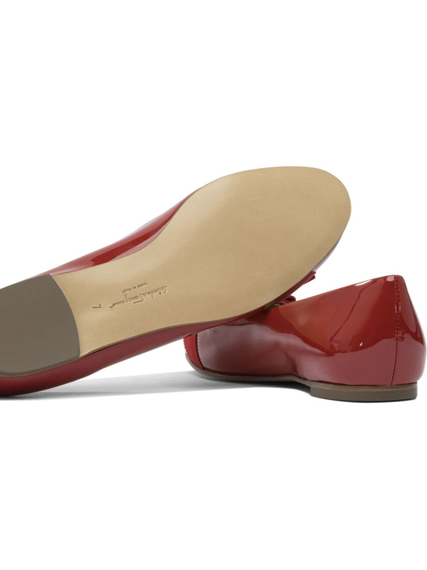 Ferragamo Glossy Red Leather Ballerinas