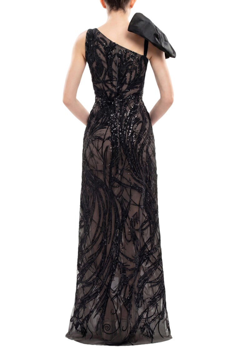 Saiid Kobeisy Asymmetrical Embroidered Dress With Bow