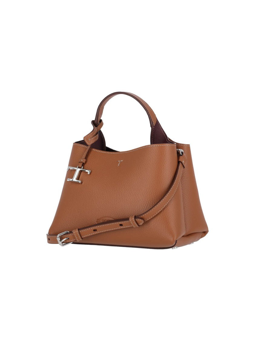 Tod's Structured Brown Hammered Calf Leather Shoulder Bag