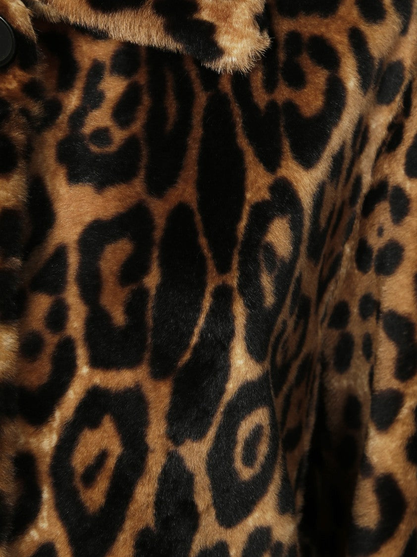 Parosh Camel And Black Leopard Print Shearling Coat