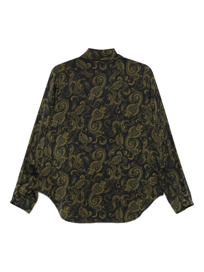 Michael Kors Dark Green Paisley Print Long-Sleeved Shirt