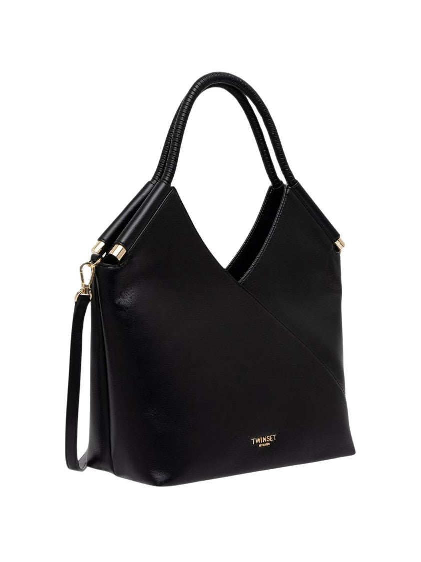 Twin-Set Structured Black Polyurethane Tote Bag