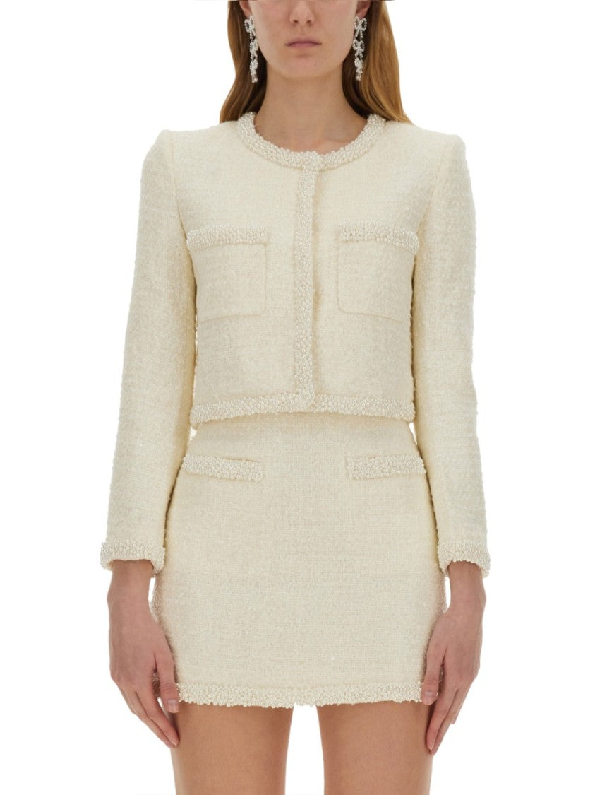 Self-Portrait Boucle Jacket With Pearls