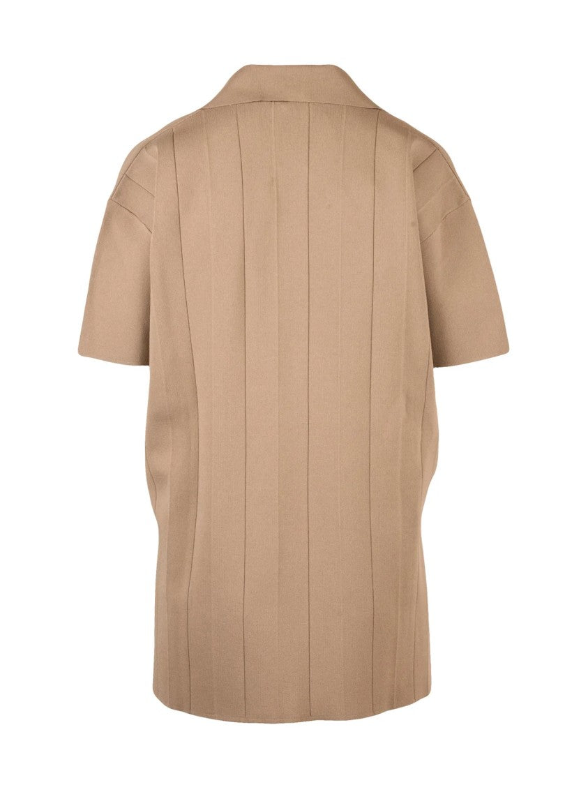 Max Mara Short-Sleeved Polo Knit With V-Neck And Drawstring Ties