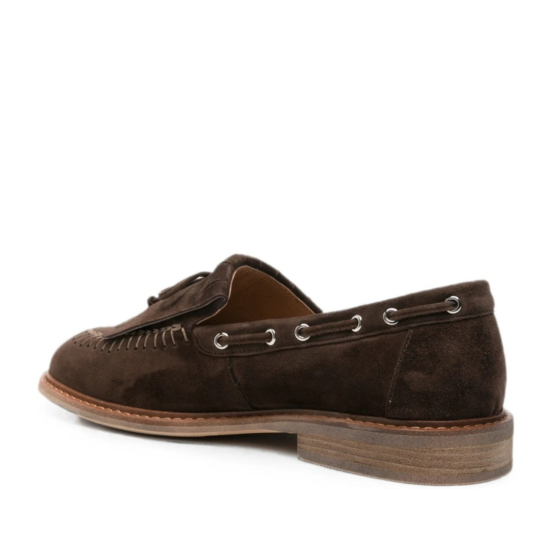 Adrianna Feretti Brown Decorative Fringe Bow Suede Loafers