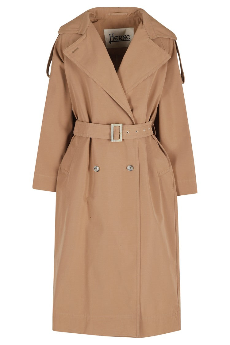 Herno Camel Long Trench Belted Double-Breasted Cotton Trench Coat