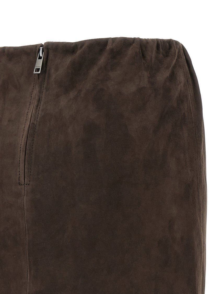 Rotate Birger Christensen Straight Silhouette Brown Suede Mini Skirt