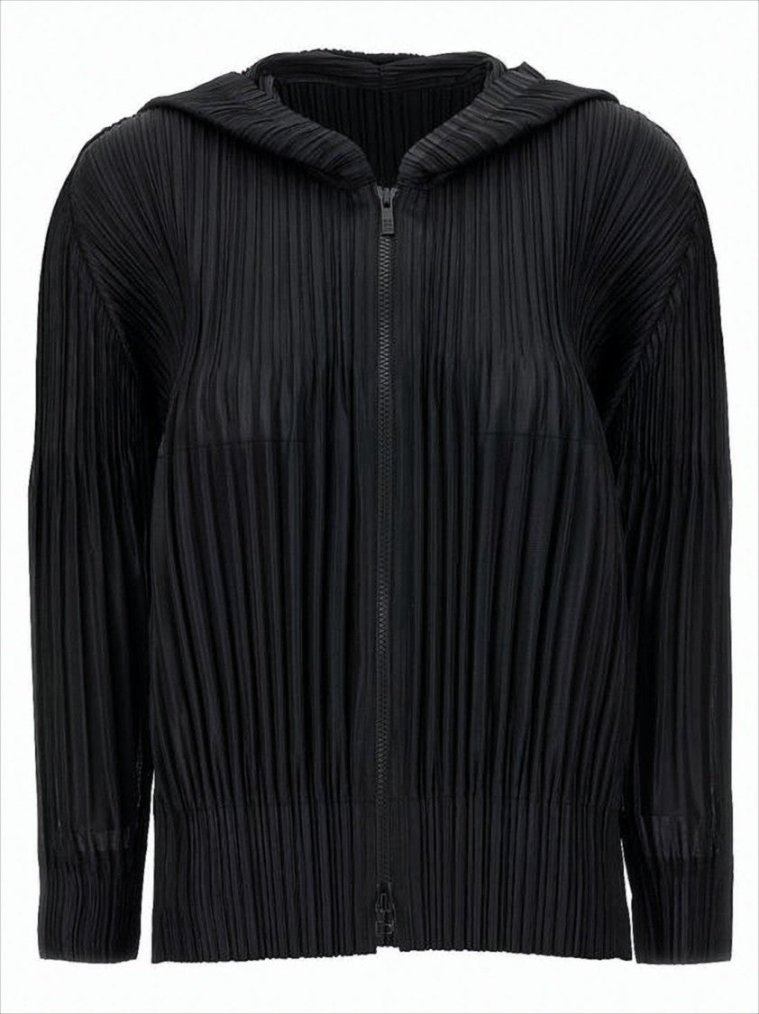 Pleats Please Pleated Texture Black Jacket With Hood
