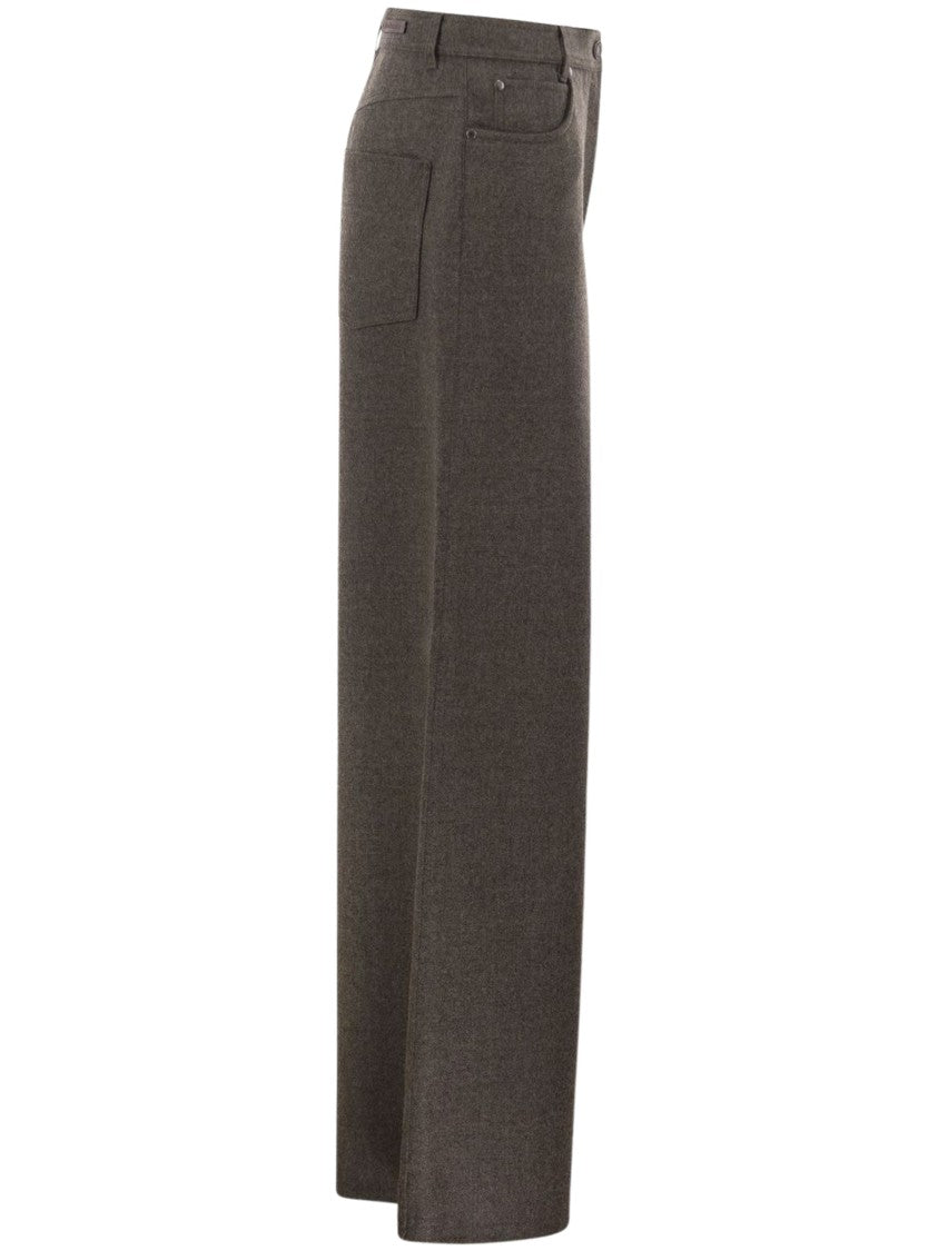 Max Mara Brown Mxsgennaio High-Waisted Wide-Leg Pants