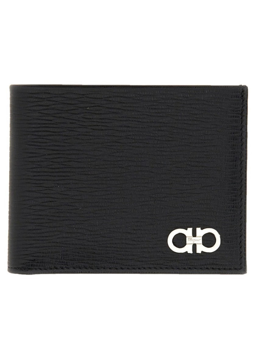Ferragamo Textured Leather Wallet With Metallic Logo Detail