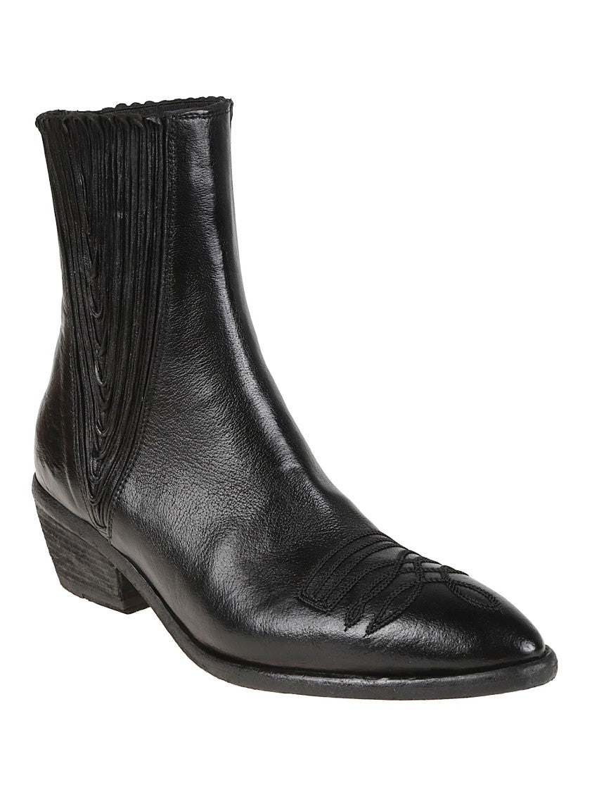 Fauzian Jeunesse Ignis Pointed Toe Low Stacked Heel Ankle Boots