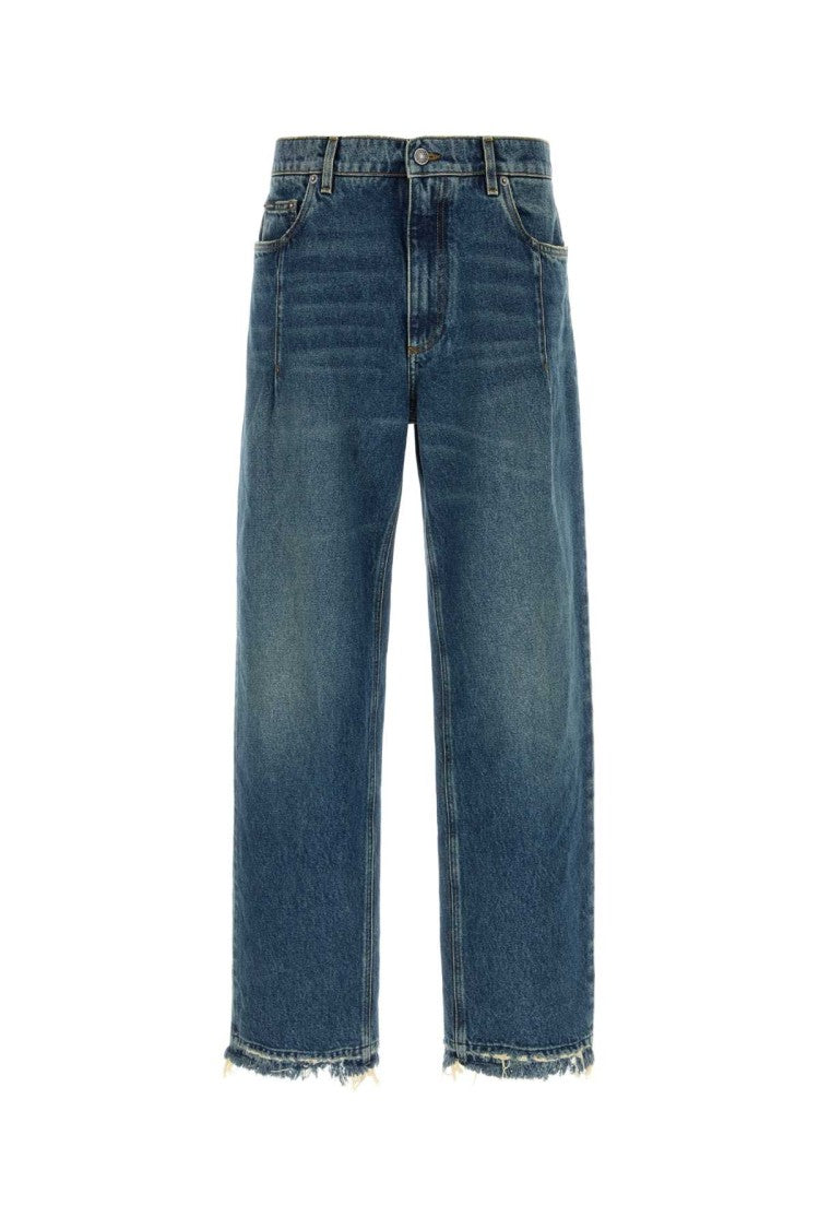 Dolce & Gabbana Frayed Hem Mid-Blue Denim Jeans