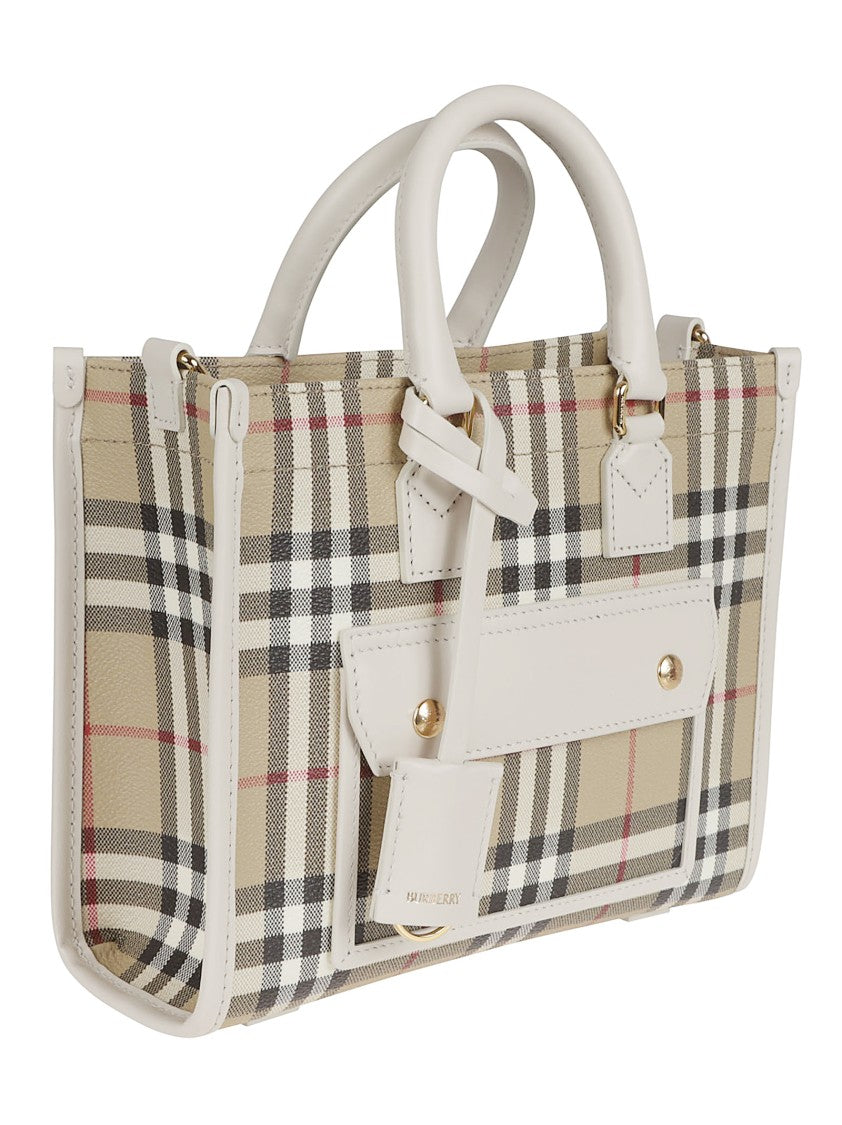 Burberry Structured Tote Bag With Classic Check Pattern And Leather Accents