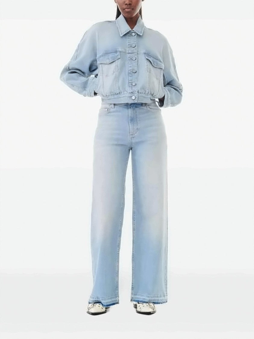 Ganni Cropped Denim Jacket With Light Wash