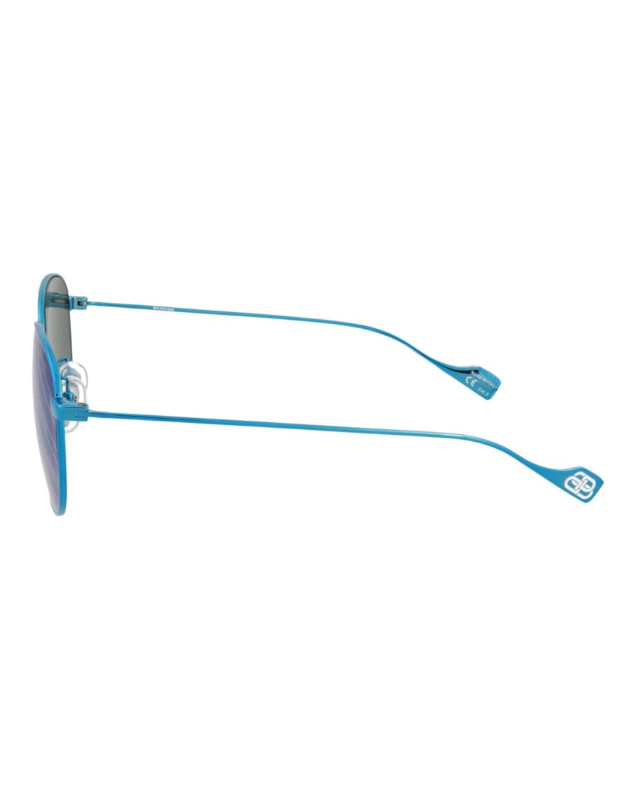 Balenciaga Round-Oval Light Blue Metal Sunglasses With Comfort Nosepads