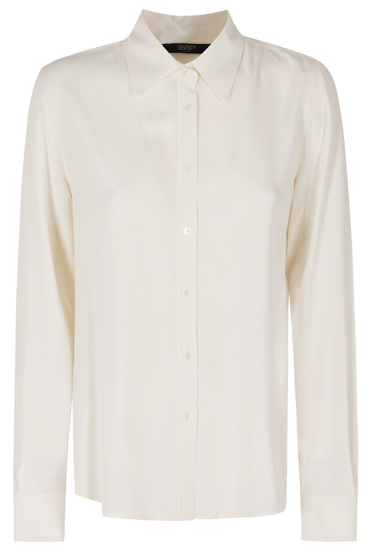 Seventy Cream Classic Collar Extended Back Hem Silk Shirt