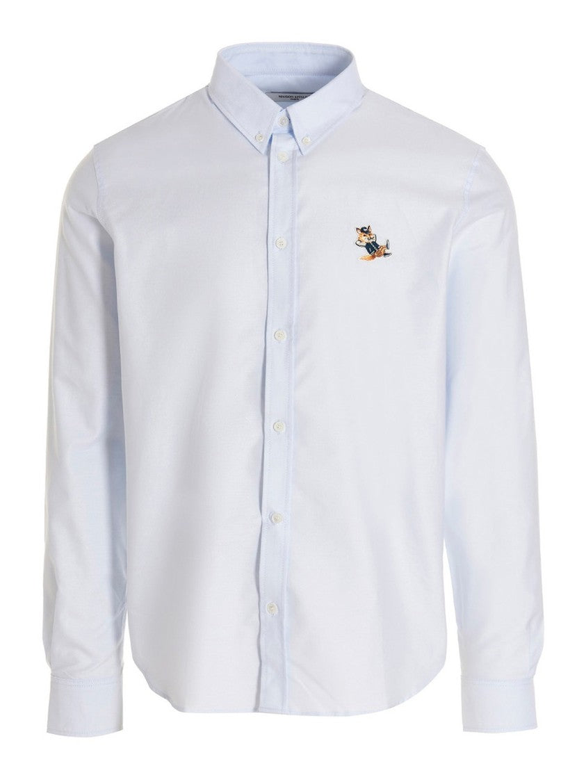 Maison Kitsuné Long-Sleeve Button-Up Shirt With Classic Collar And Embroidered Charm