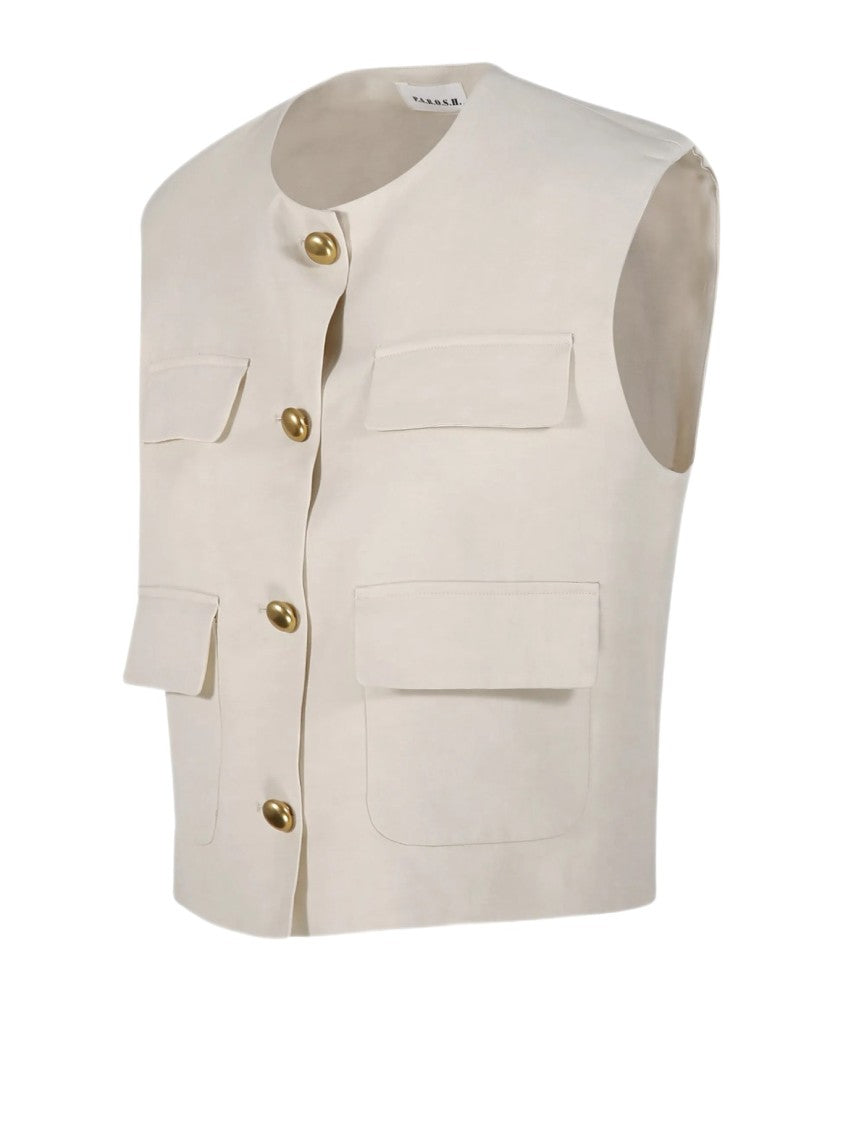 Parosh Linen-Blend Gilet With Gold-Tone Buttons And Flap Pockets