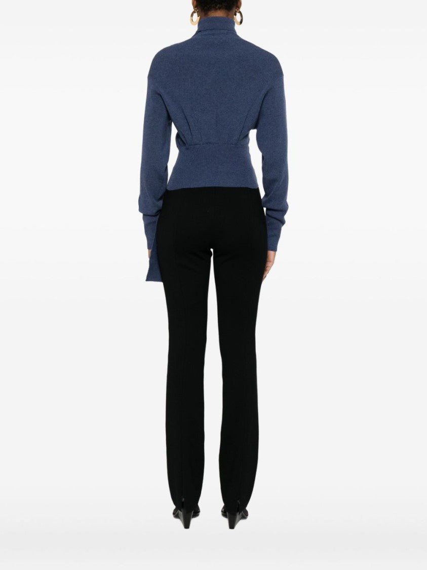 Lanvin Blue Safety Pin Asymmetric Roll Top