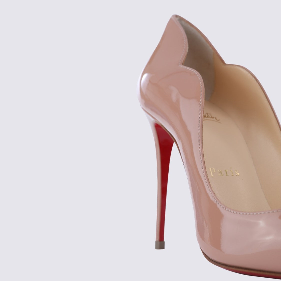 Christian Louboutin Glossy Patent High-Heeled Pump With Scalloped Edge