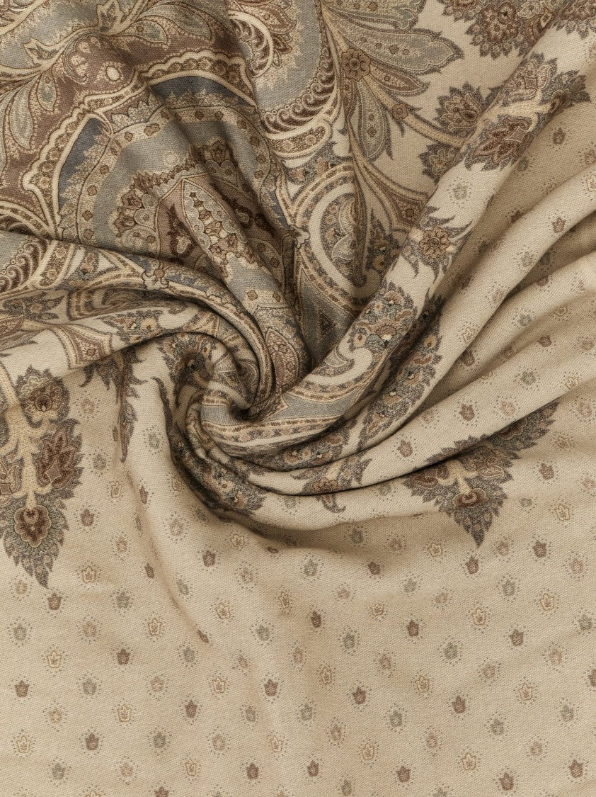 Etro Floral And Paisley Pattern Wool Plaid Scarf