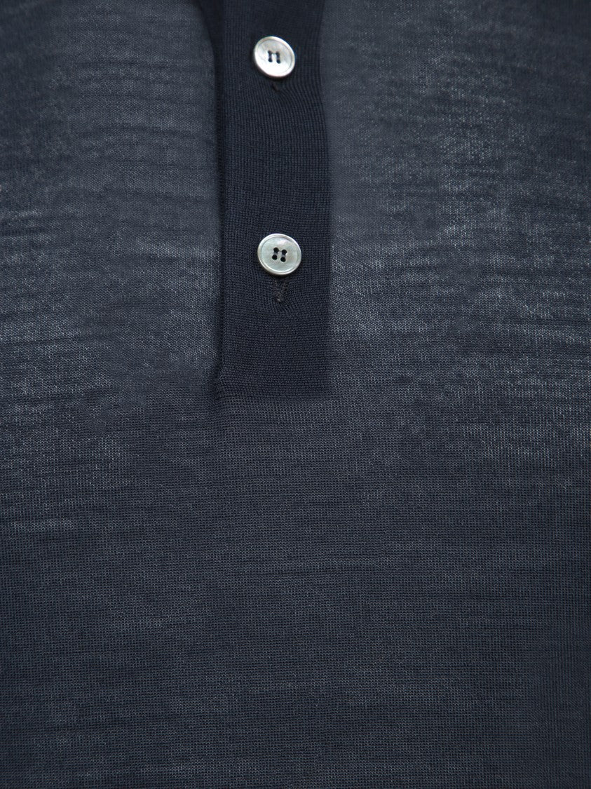 Zegna Blue Wool Long Sleeve Polo