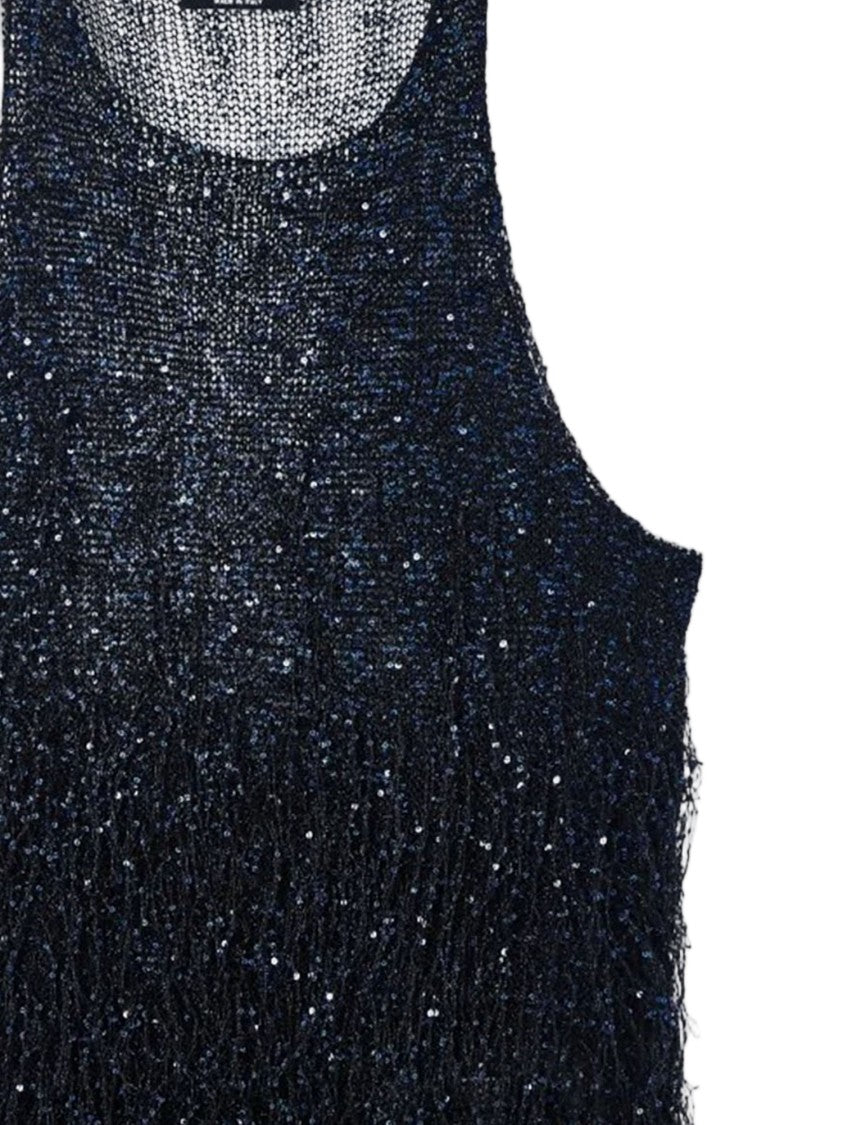 Giorgio Armani Lurex Jersey Top With All-Over Sequin Fringes
