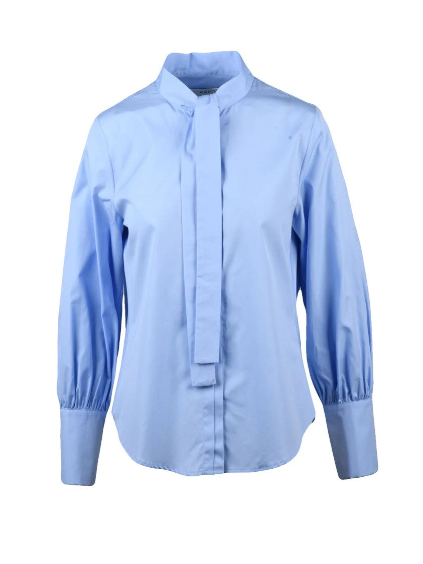 Beatrice.B Light Blue High Neckline Tie Detail Cotton Shirt