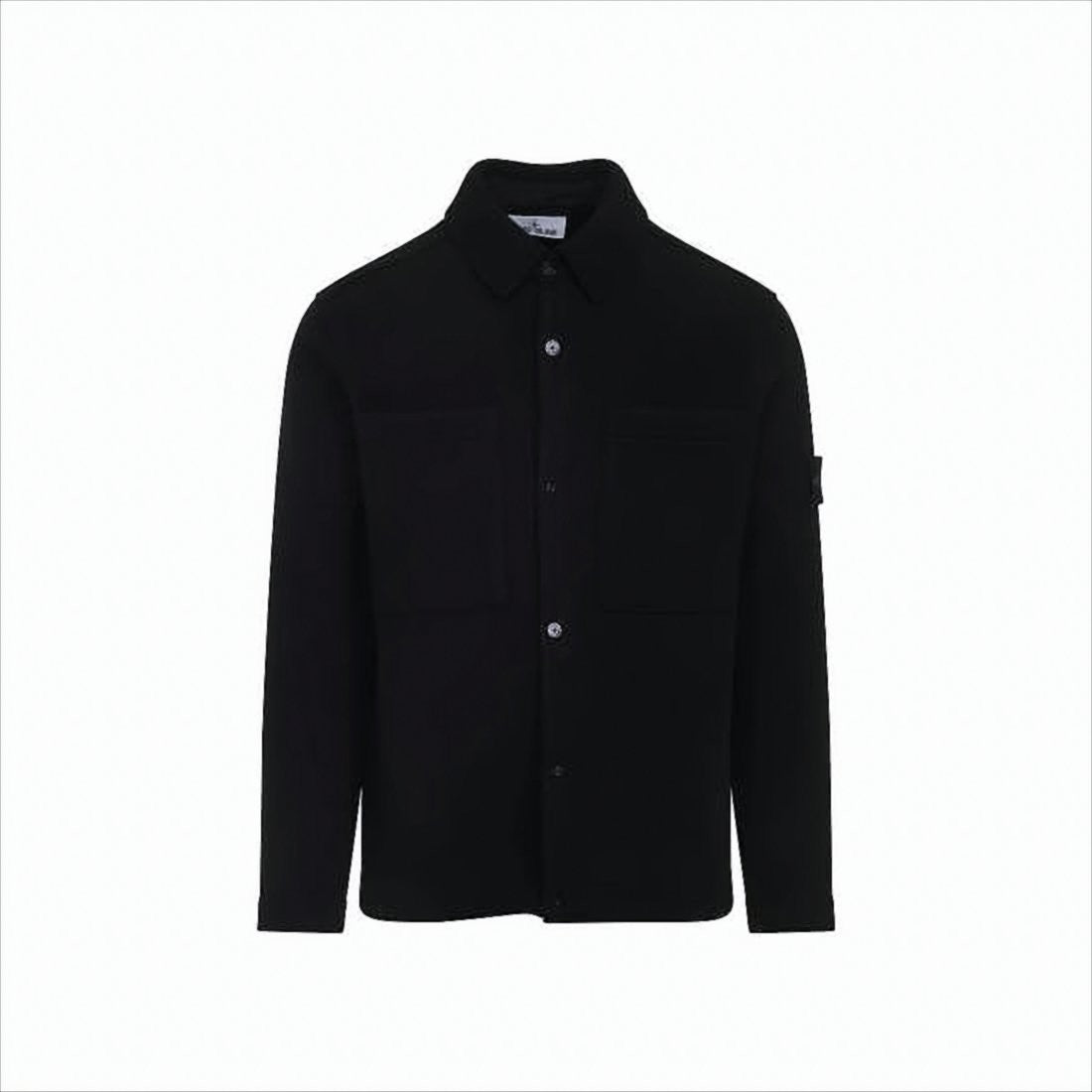 Stone Island Classic Black Wool Jacket With Shirt-Style Design