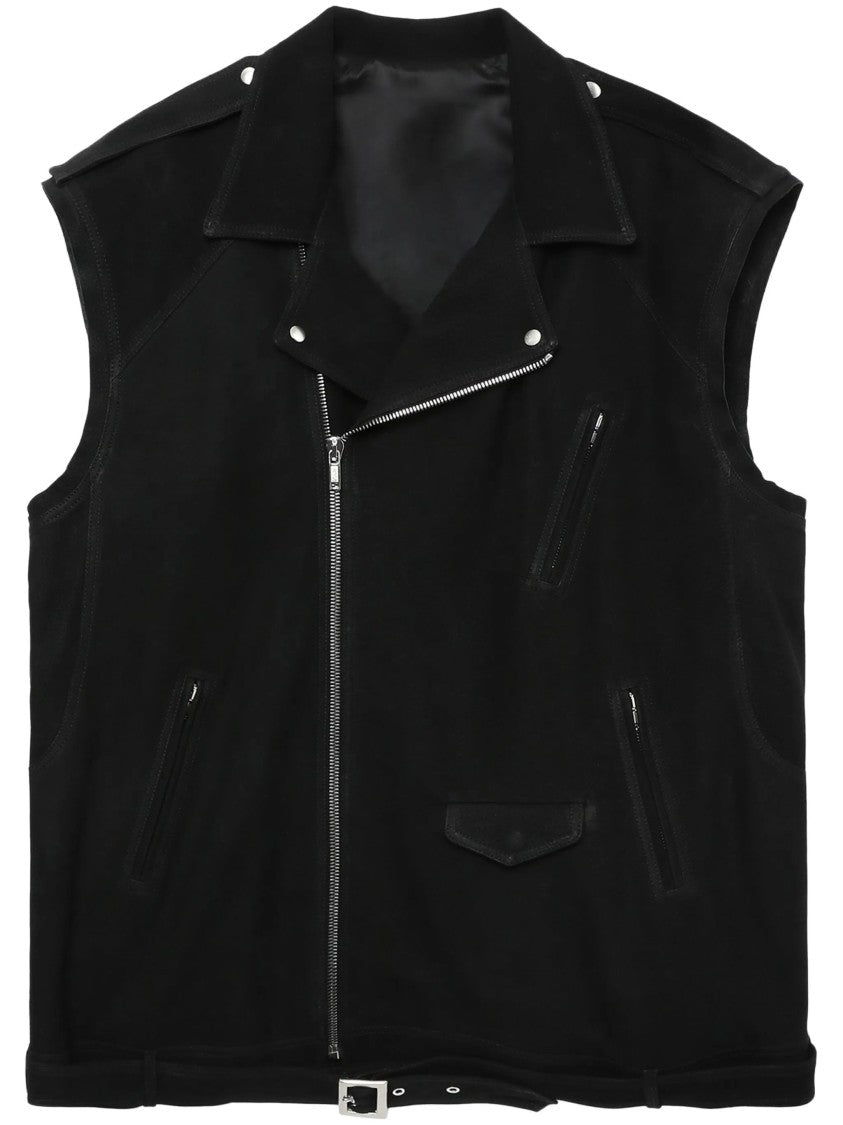 Rick Owens Classic Sleeveless Black Leather Biker Vest
