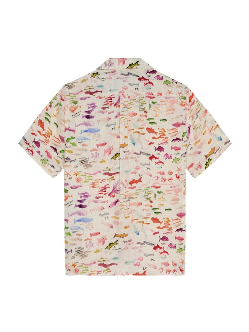 Vilebrequin Vibrant Fish Print Short-Sleeve Linen Shirt