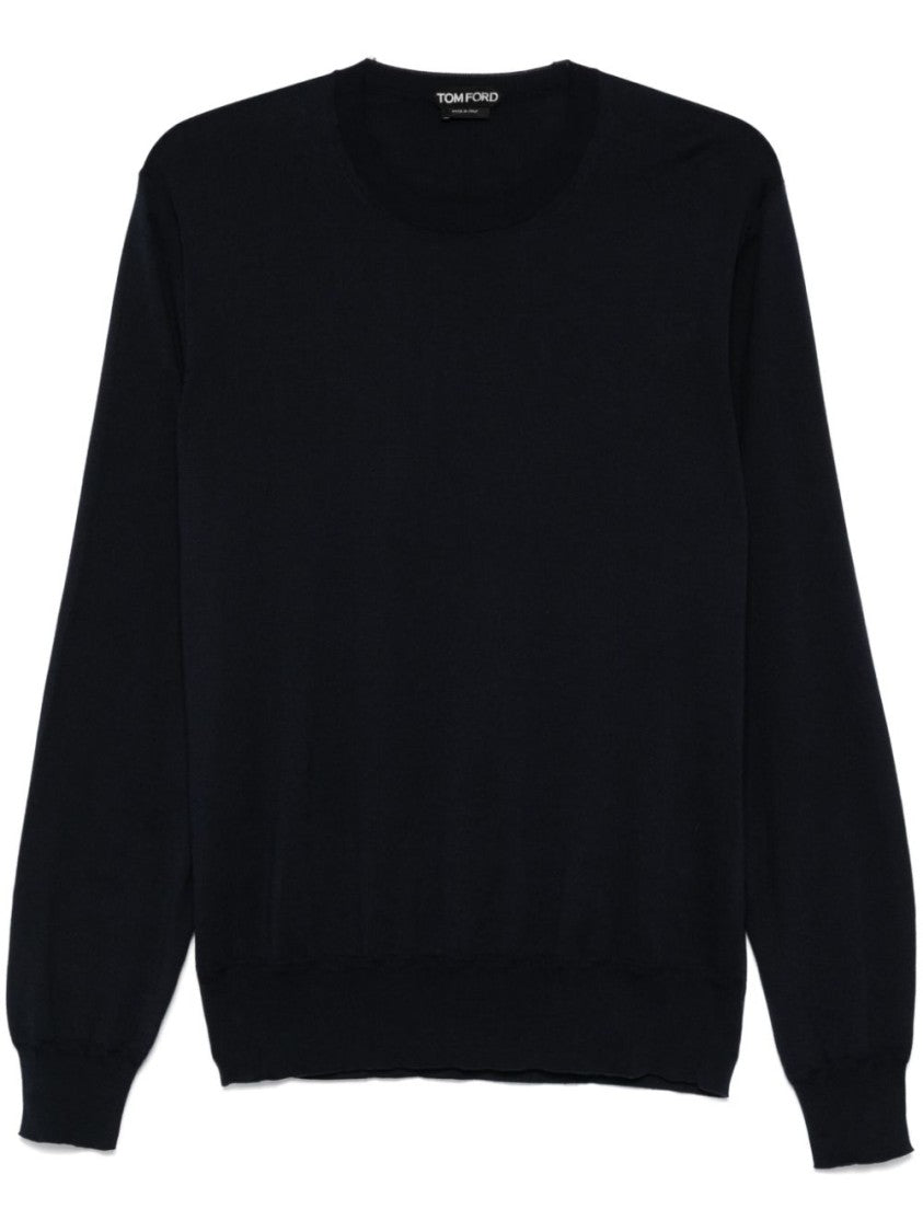 Tom Ford Blue Ribbed Cotton Knit Sweater