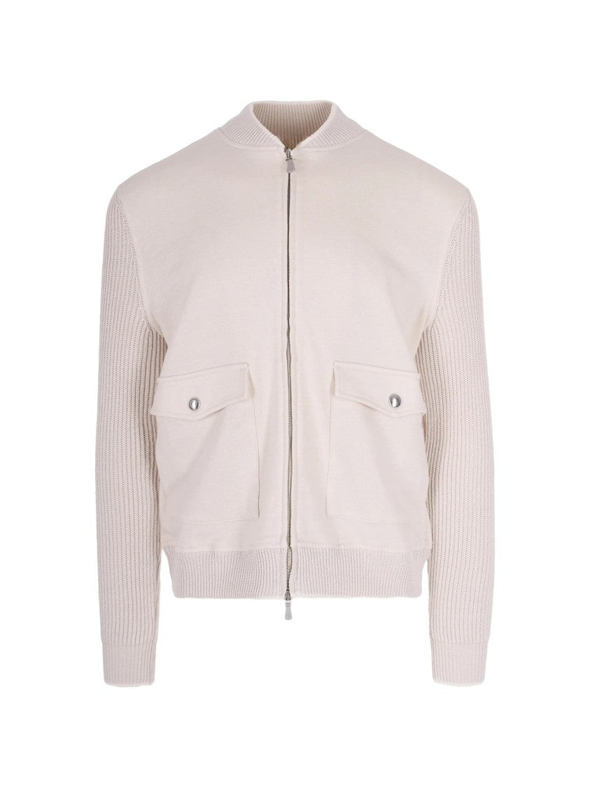 Eleventy Light Beige Ribbed Detail Zip Jacket