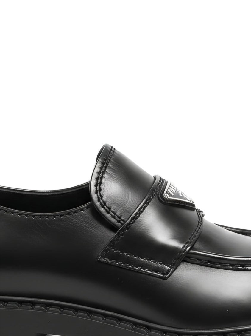Prada Polished Emblem Leather Loafers
