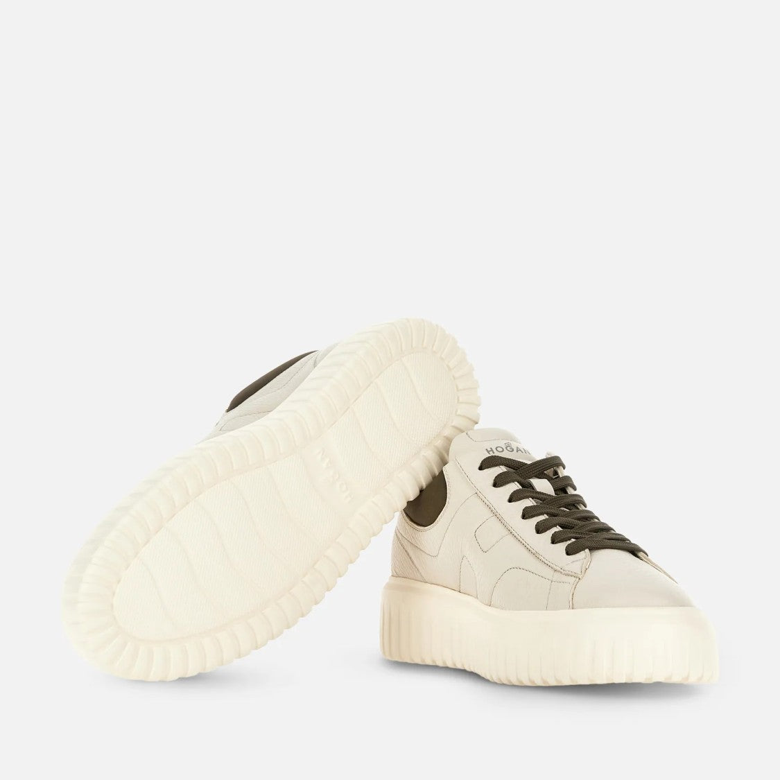 Hogan Versatile Ivory Leather Sneakers With H-Stripes Design