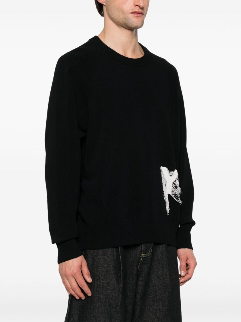 Y-3 Intarsia-Knit Black Crewneck Sweater