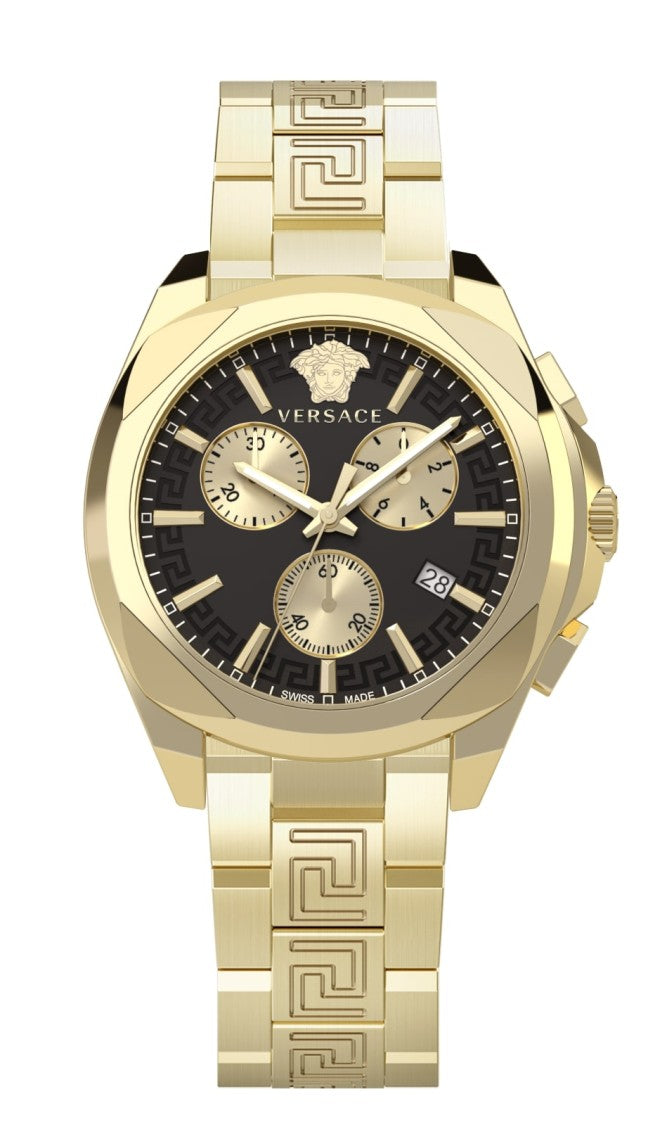 Versace Chronograph Timepiece With Gold-Tone Stainless Steel Case And Black Dial